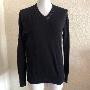 William Rast Black Gray Trim Seams V-Neck Sweater Small